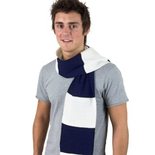 Echarpe tricot bleu marine et blanc