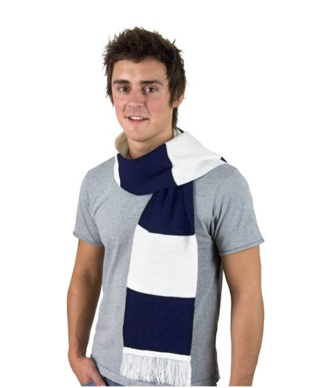 Echarpe tricot bleu marine et blanc