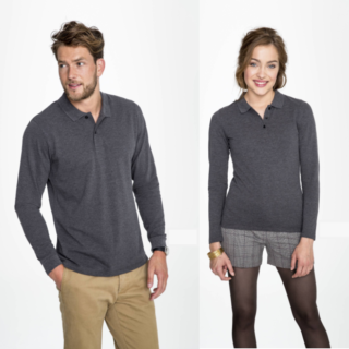 polo piqué manches longues gris personnalisable