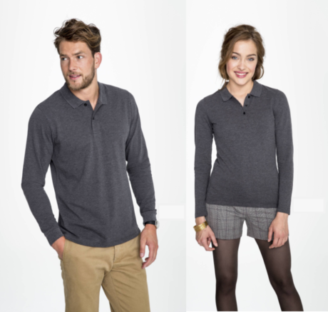 polo piqué manches longues gris personnalisable