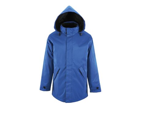 Parka à capuche bleu royal sur fond blanc