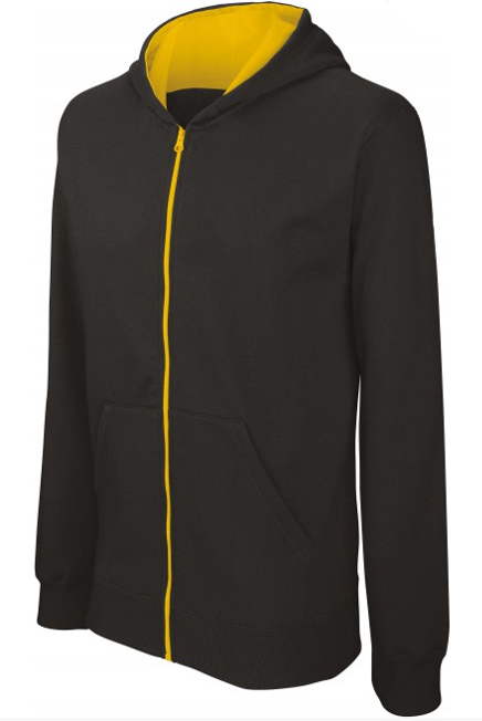 Sweat shirt zippé bicolore kid noir et jaune sur fond blanc