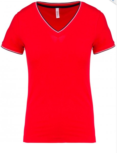 tee-shirt col v femme rouge