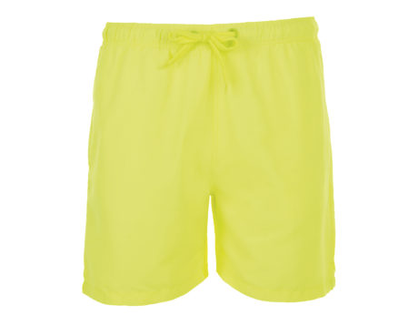 Short de bain jaune fluo sur fond blanc