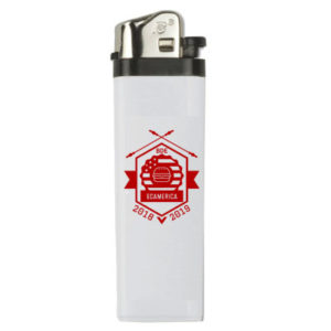 Briquet blanc avec logo rouge