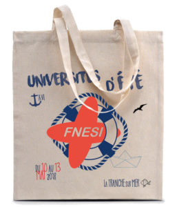 Totebag ecru avec logo rouge et bleu