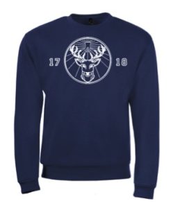 Maquette logo face sur pull col rond bleu marine