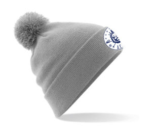 Bonnet gris avec logo blanc et bleu